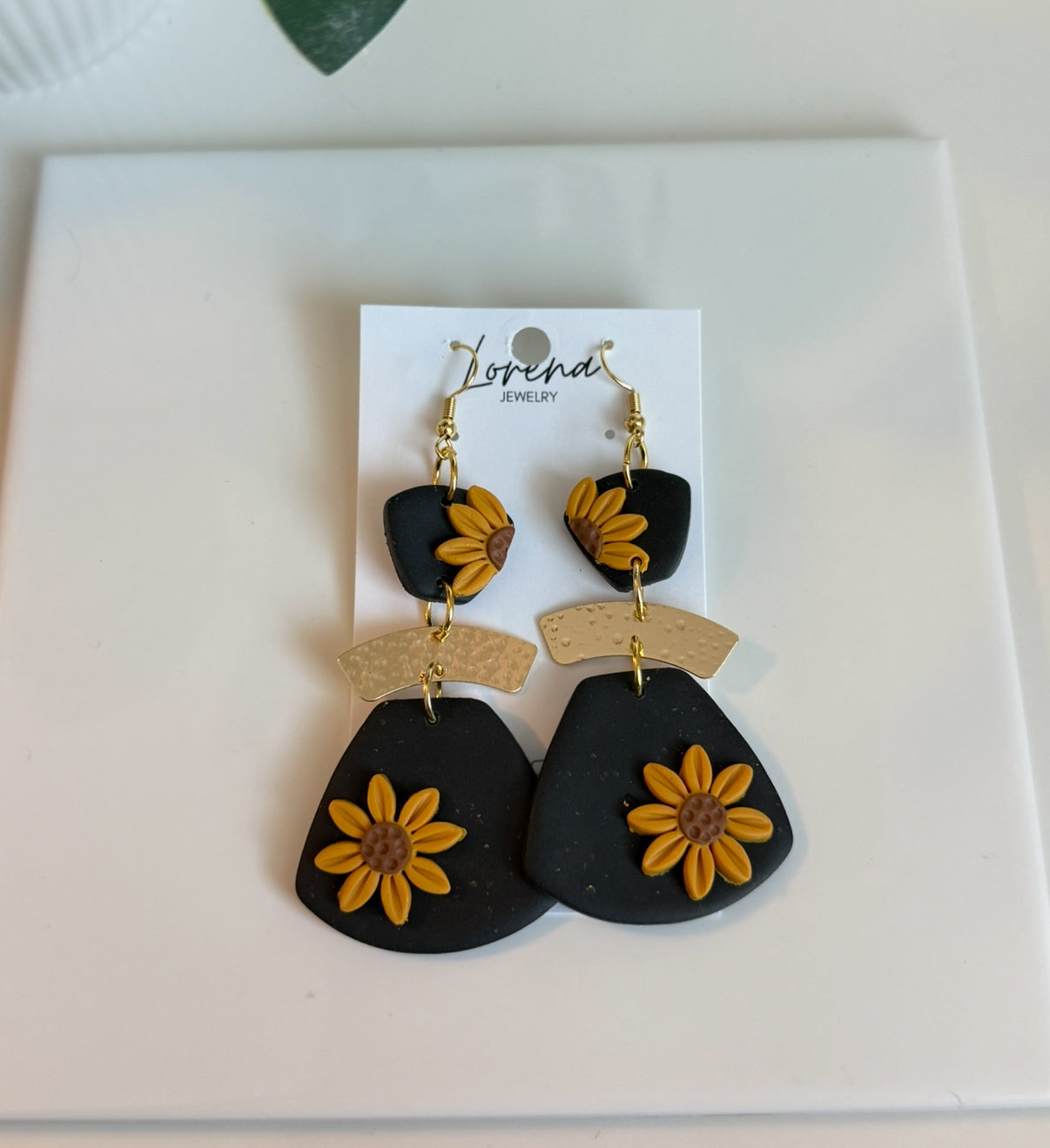 Black and Gold Sunflower Earrings