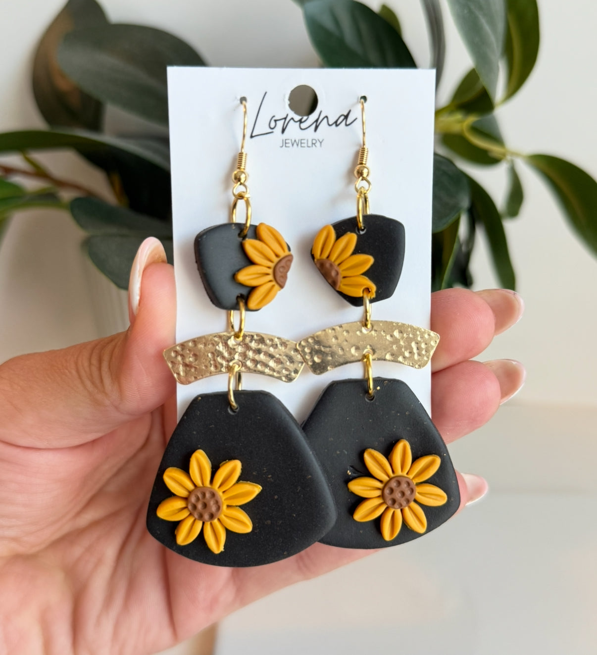Black and Gold Sunflower Earrings