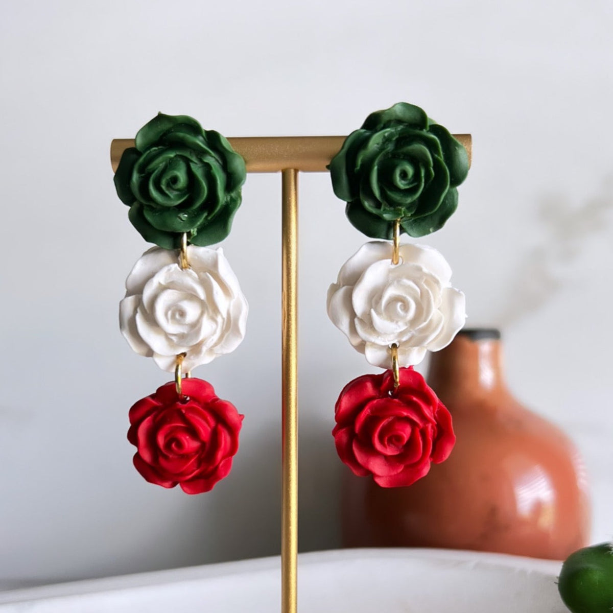 Mexican Flag Roses Earrings