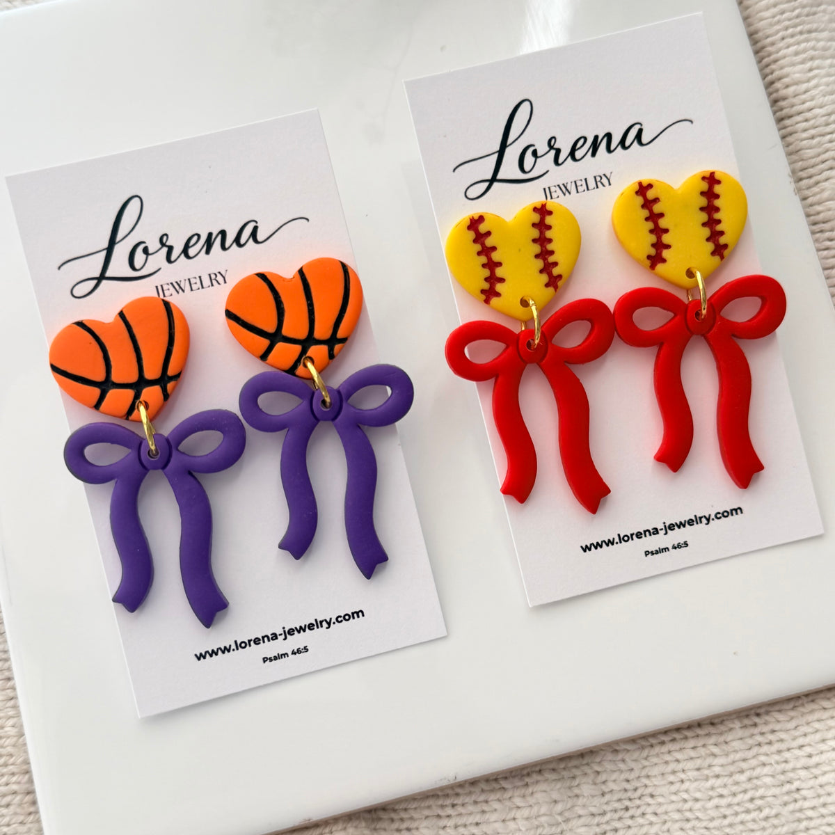 Sports Heart & Bow Earrings – Custom Team Colors