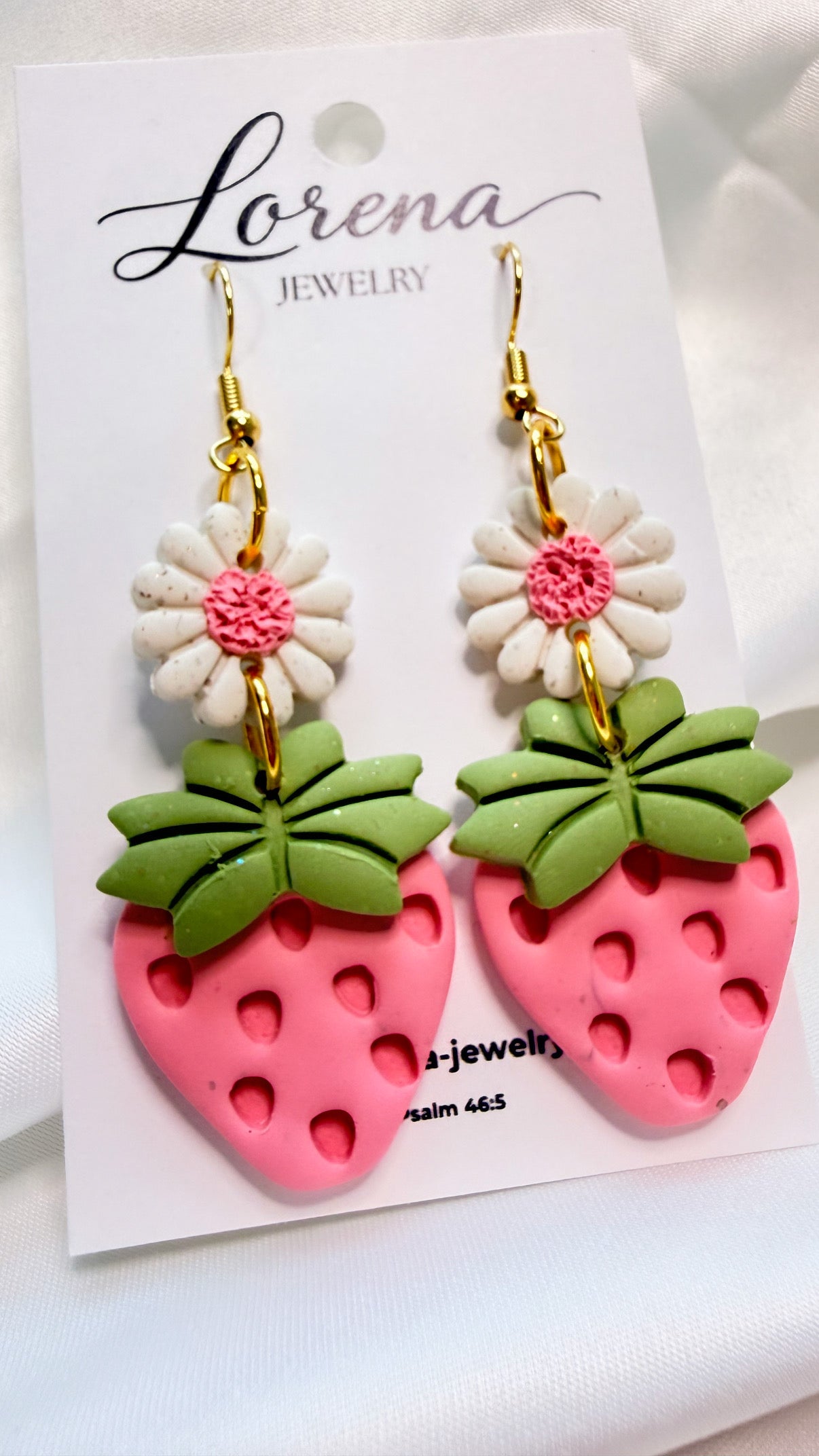Daisy flower & Strawberry Dangle Earrings