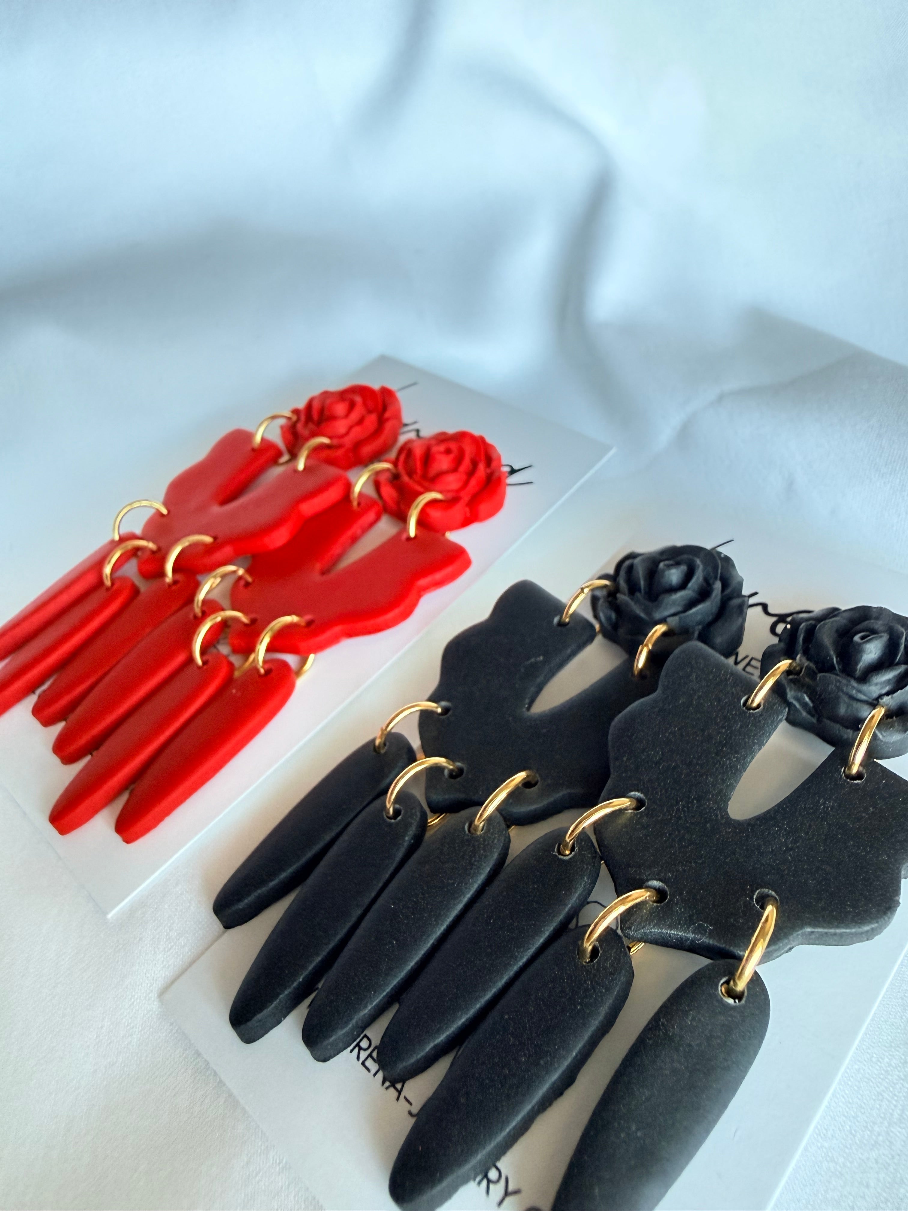 La Rosa Earrings- Red or Black