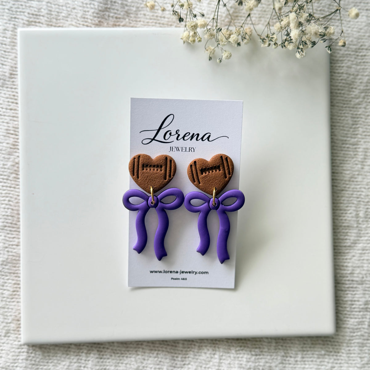 Football Heart With Bow Earrings (Custom Team)