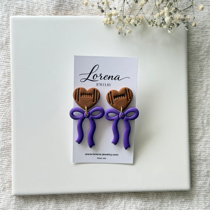 Football Heart With Bow Earrings (Custom Team)