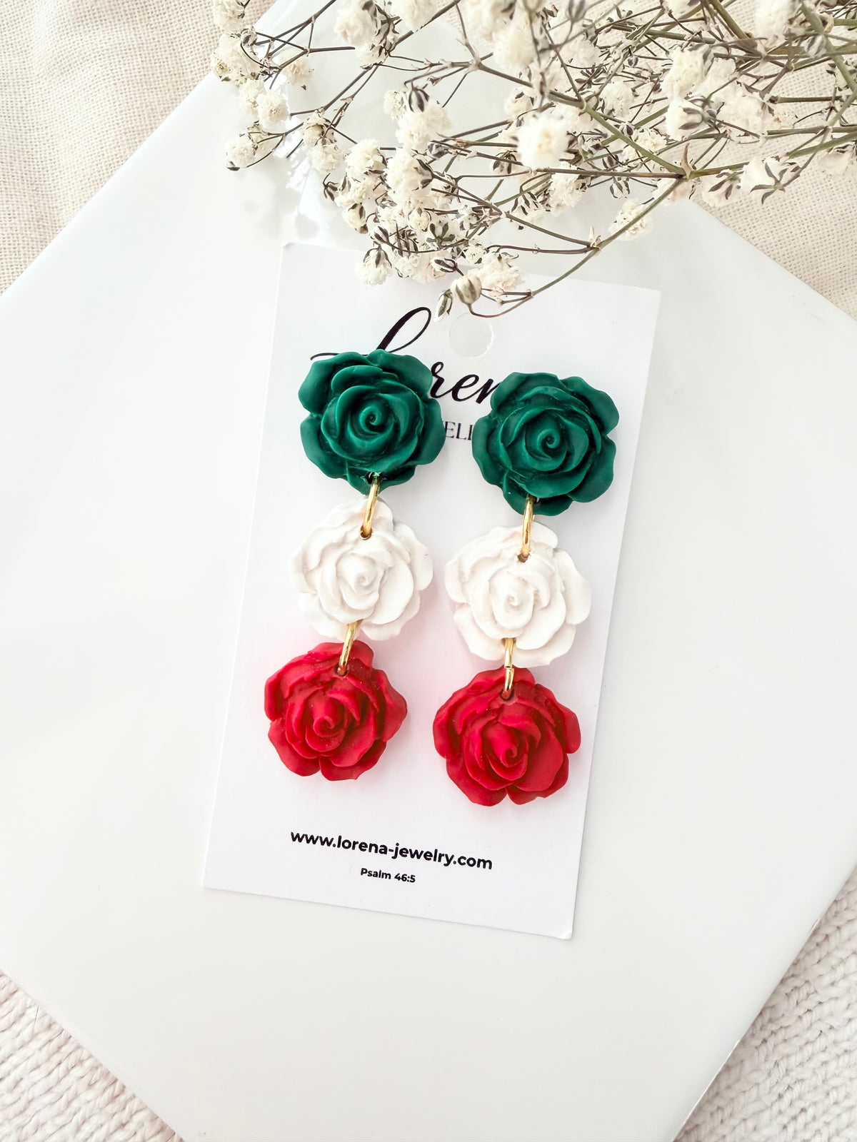 Mexican Flag Roses Earrings