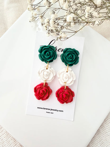 Mexican Flag Roses Earrings