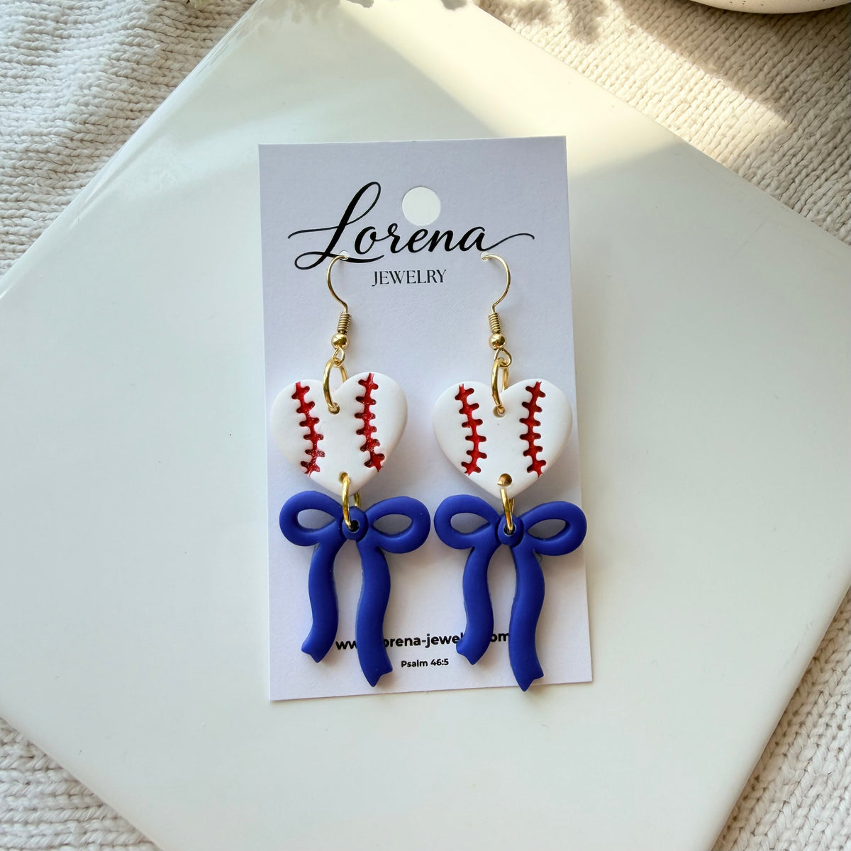 Custom Team Baseball Heart With Bow Earrings
