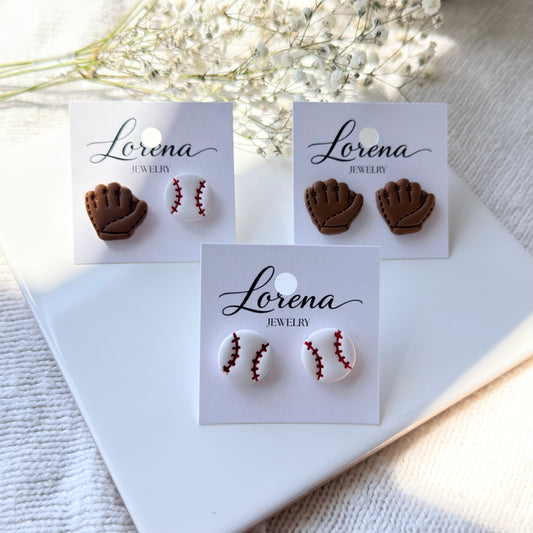 Baseball Ball & Glove Stud Earrings