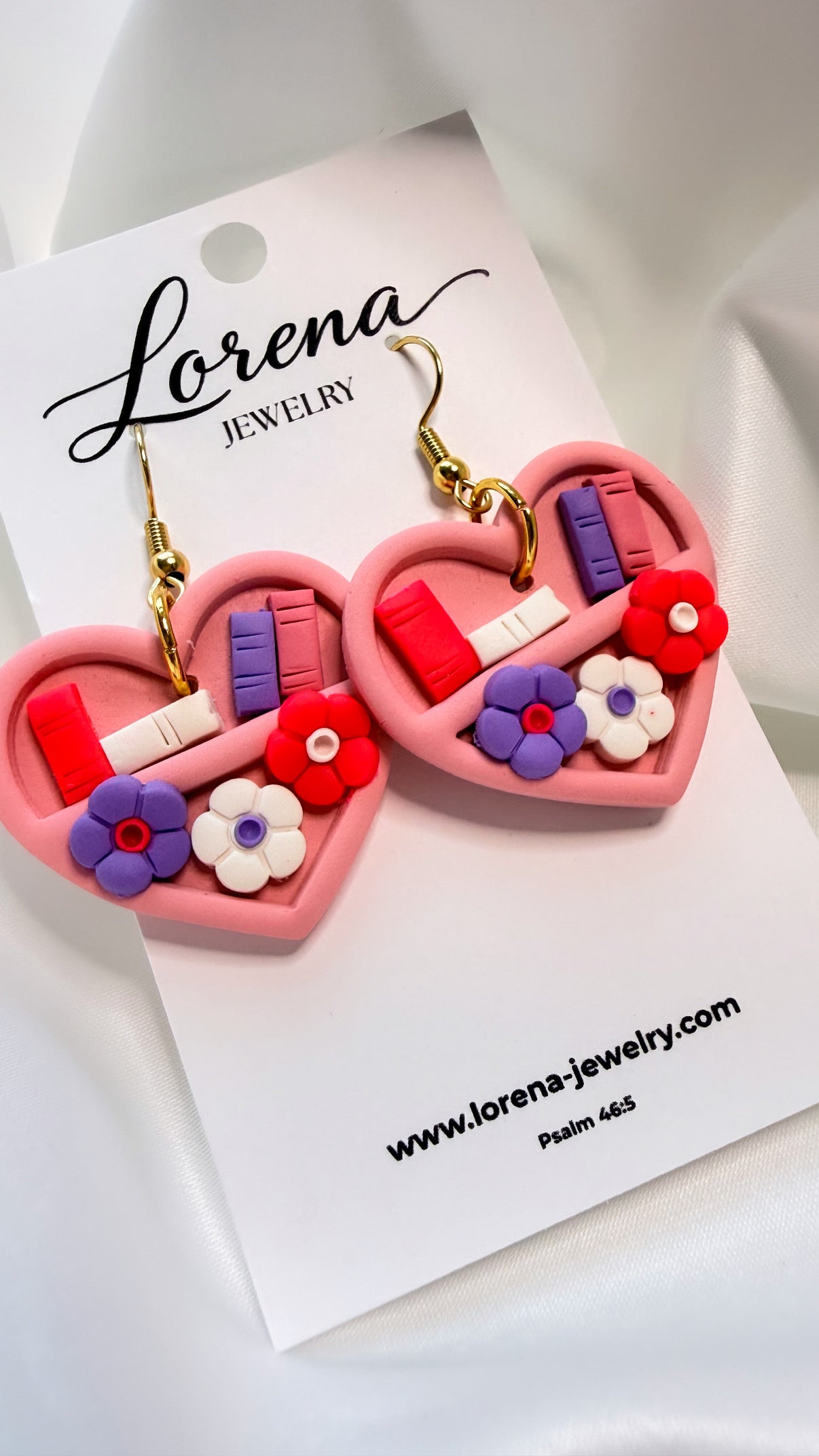 Heart Bookshelf Pink Floral Earrings