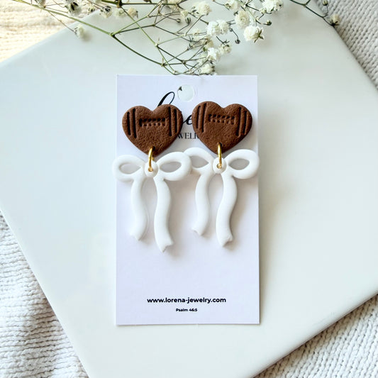 Football Heart With Bow Earrings (Custom Team)
