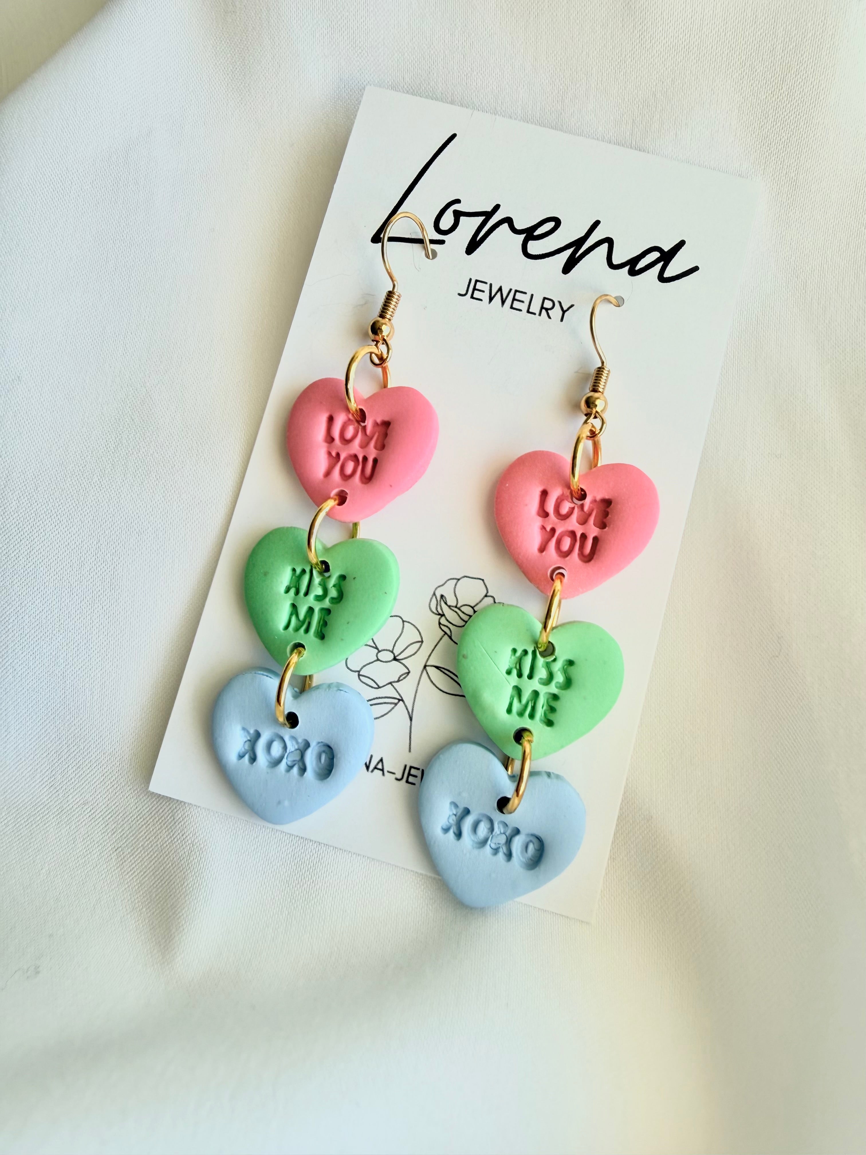 Conversation Hearts Candy Earrings