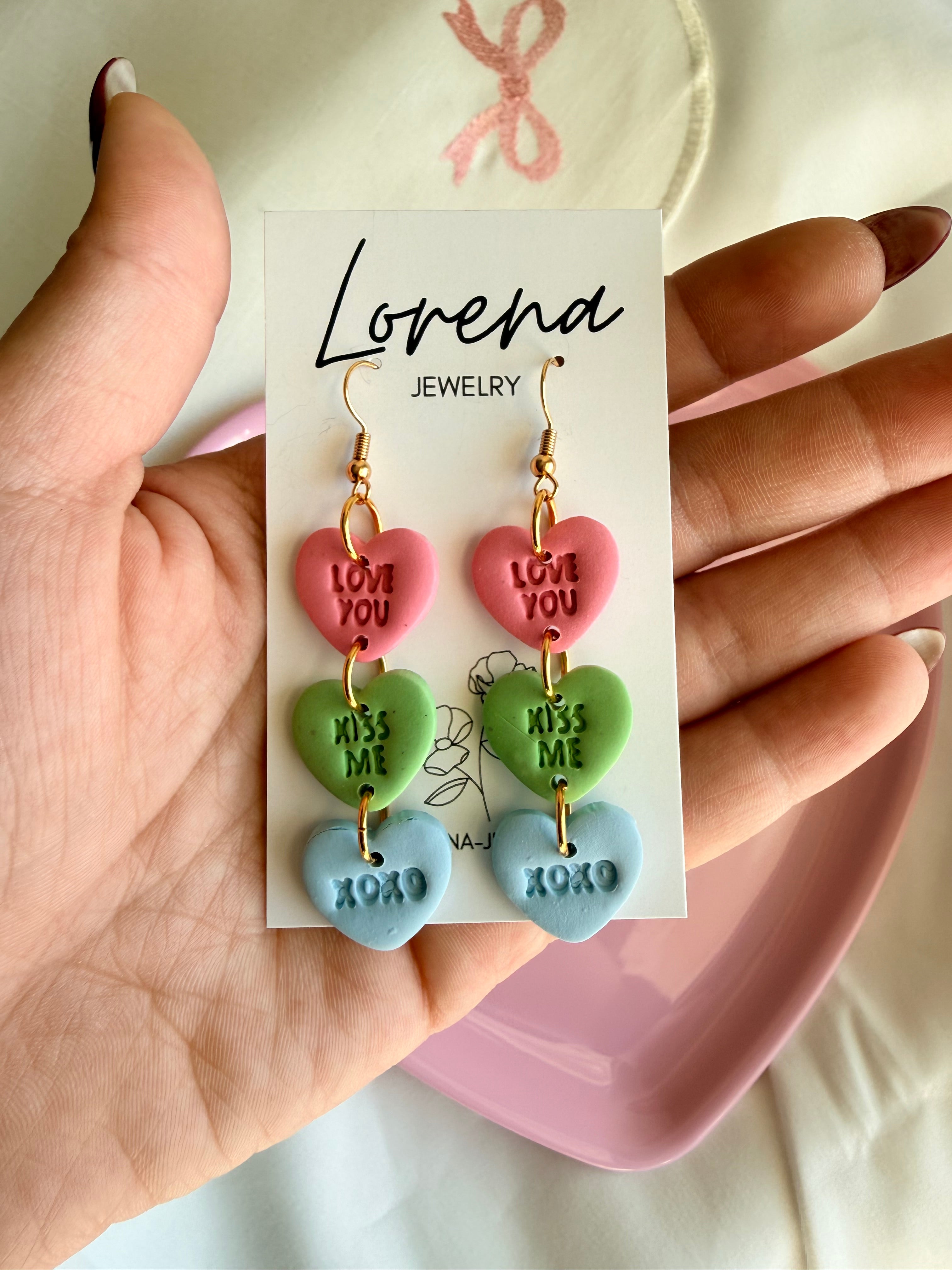 Conversation Hearts Candy Earrings