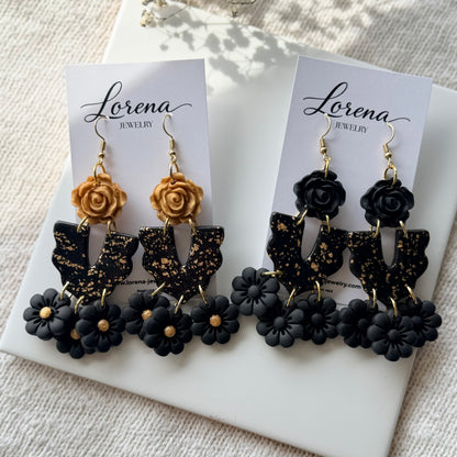 Black Floral Earrings