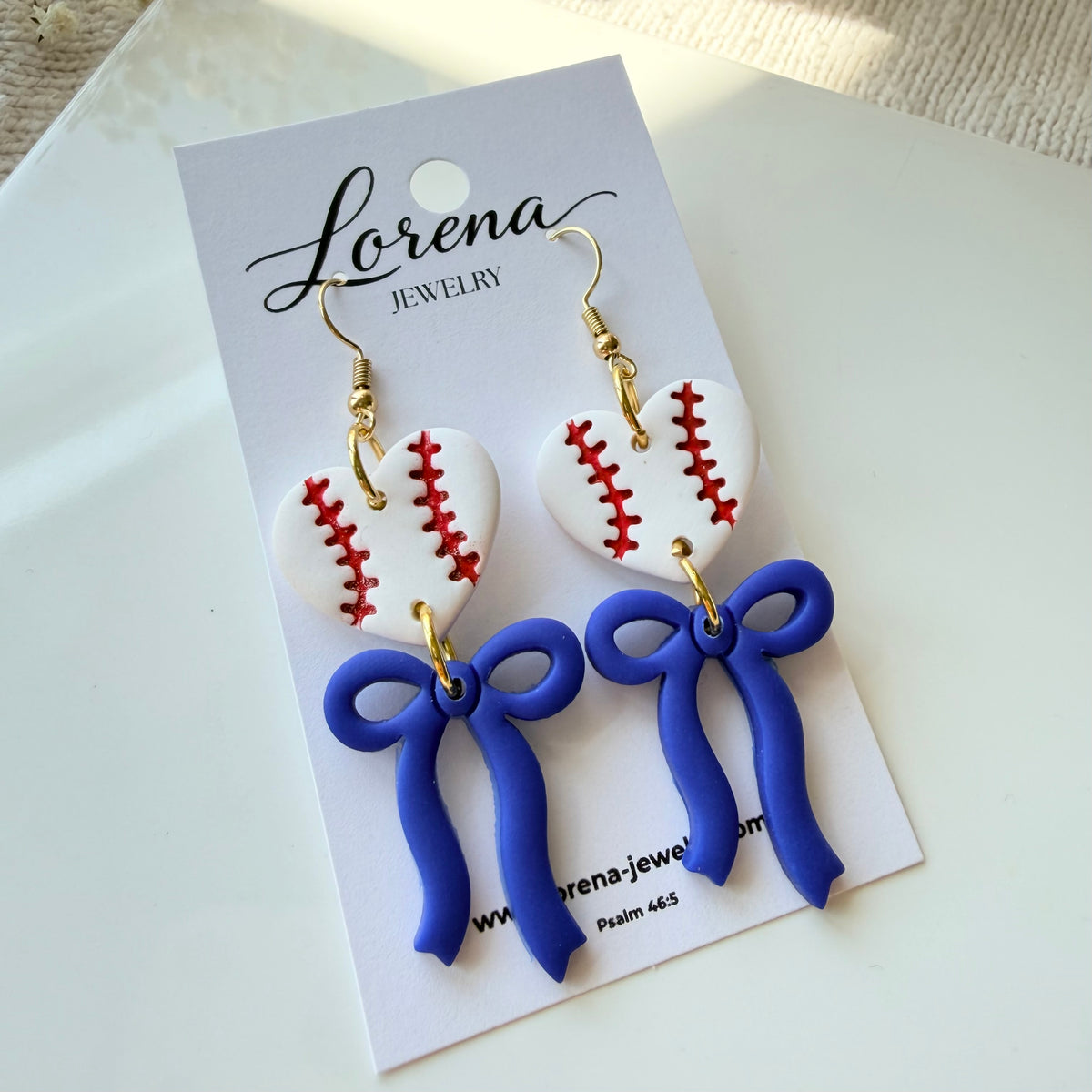 Custom Team Baseball Heart With Bow Earrings