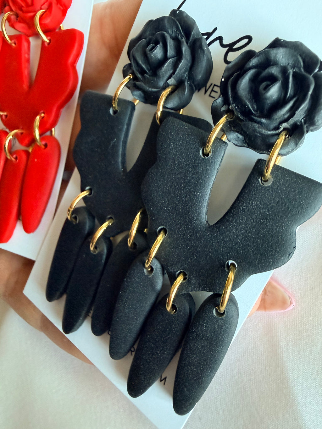 La Rosa Earrings- Red or Black