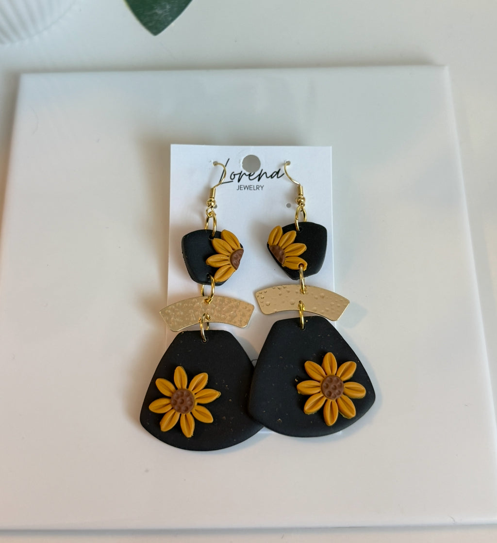 Black and Gold Sunflower Earrings