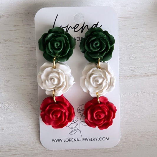 Mexican flag rose earrings